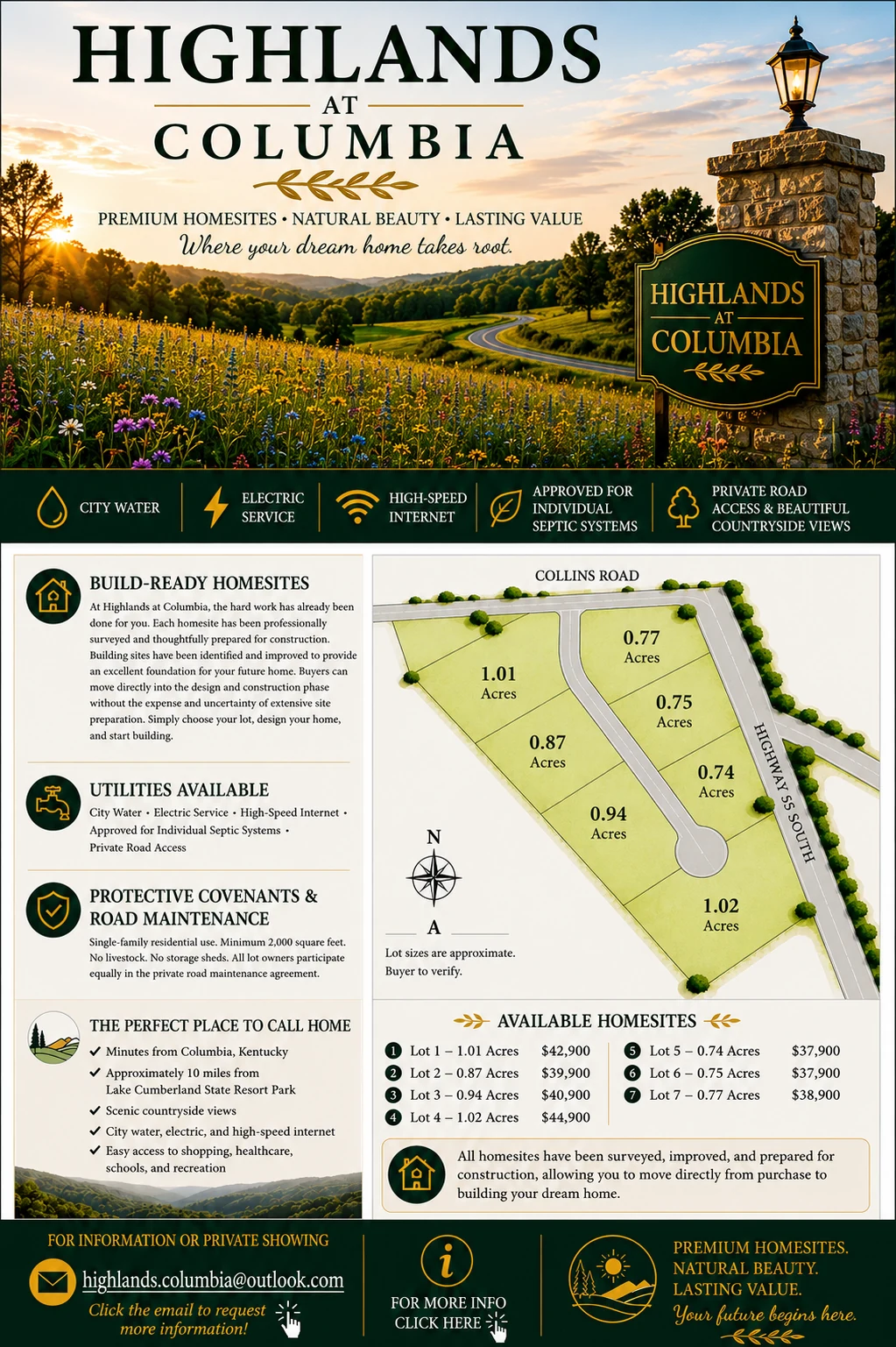 Highlands at Columbia homesites brochure